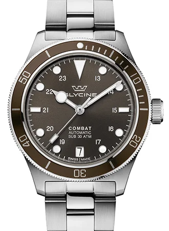Men's Silver Dress Watches-Combat SUB 36 Brown Ref. GL0338