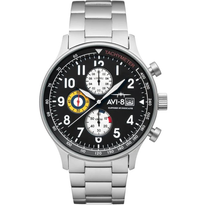 Men's German Made Field Watches-AVI-8 Men's Black Hawker Hurricane Chronograph Watch AV-4011-22 Men's German Made Field Watches-AVI-8 Men's Black Hawker Hurricane Chronograph Watch AV-4011-22