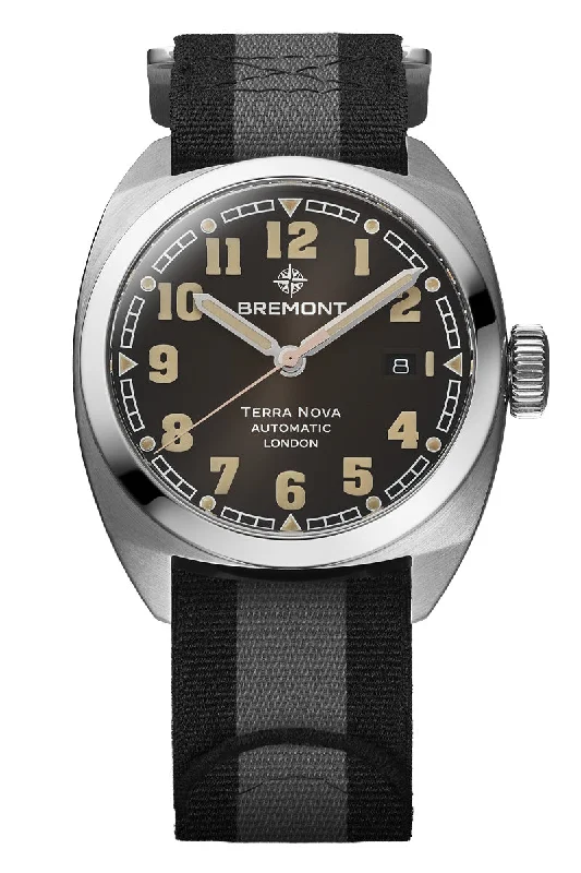 Men's Designer Dress Watches-Bremont Terra Nova 40.5mm Date TN40-DT-SS-BK-N-S