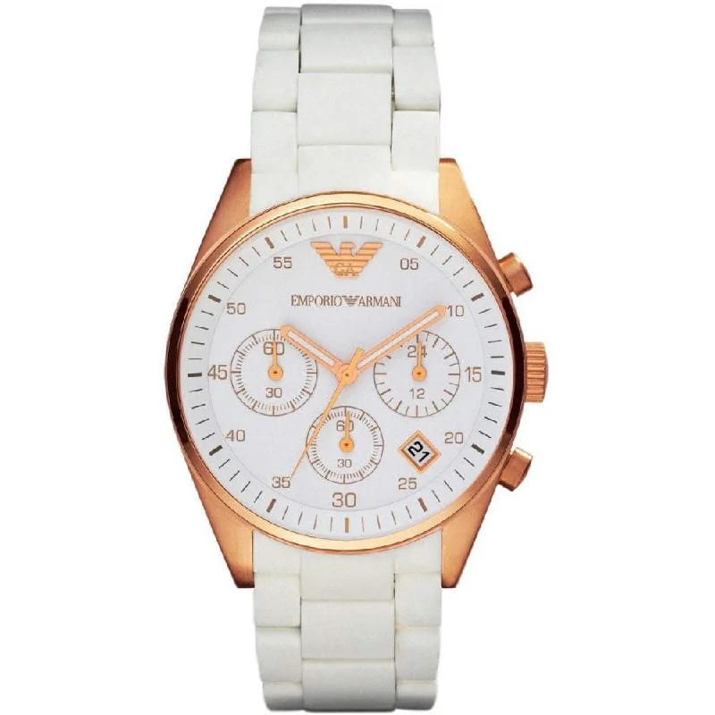 Men's Digital Design Dress Watches-Emporio Armani AR5920 Ladies Rose Gold Chronograph Watch