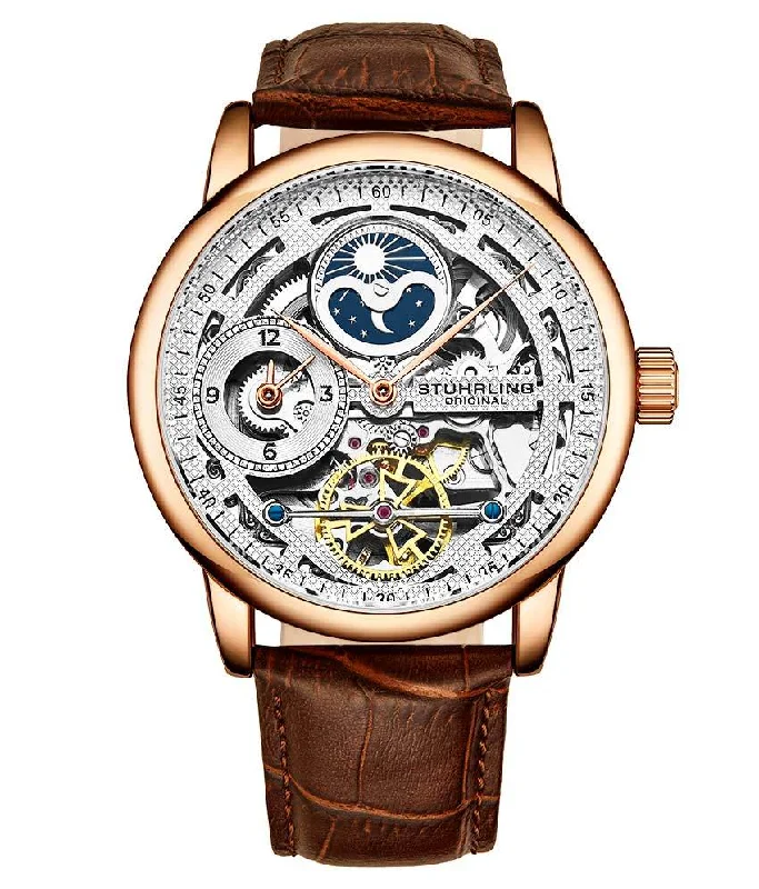 Silver Dial / Rose Case / Brown Leather Strap Rose Gold Layered Tang Buckle