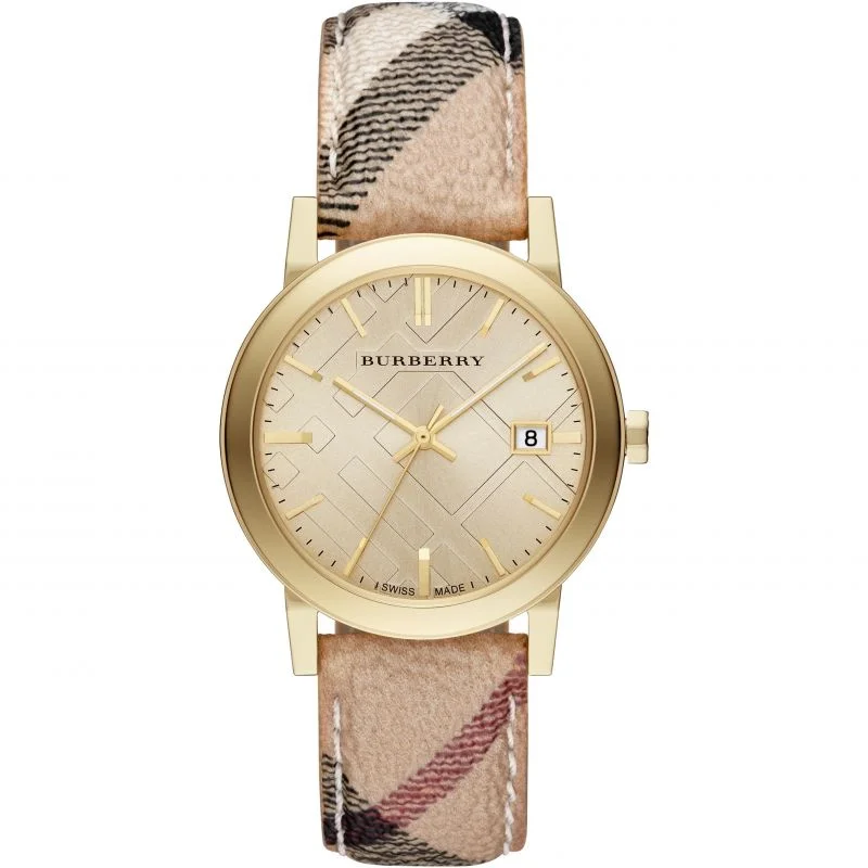 Unisex Asian Made Style Watches-Burberry BU9026 The City Haymarket Check Yellow Gold 38mm Watch
