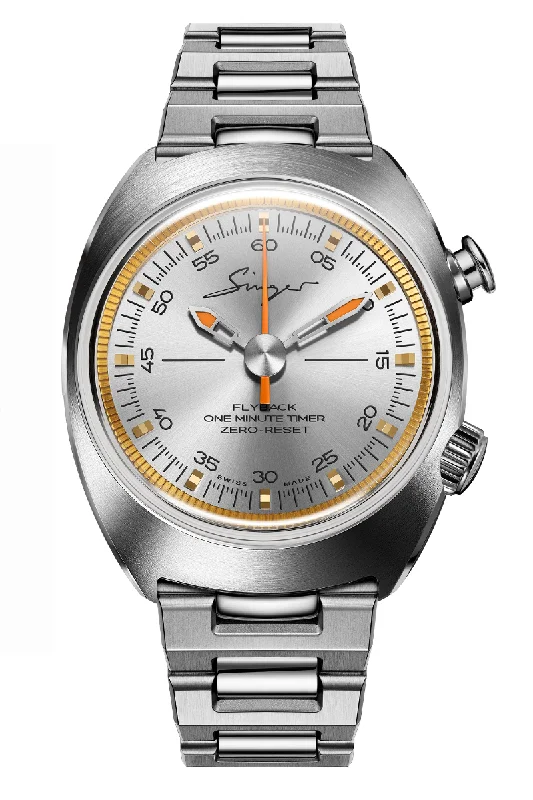 Men's Square Case Style Dress Watches-Singer Reimagined 1969 Timer Sunray Grey SR301-S