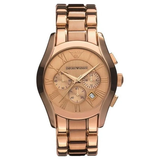 Men's Everyday Wear Style Dress Watches-Emporio Armani AR0365 Men's Valente Chronograph Rose Gold PVD Watch