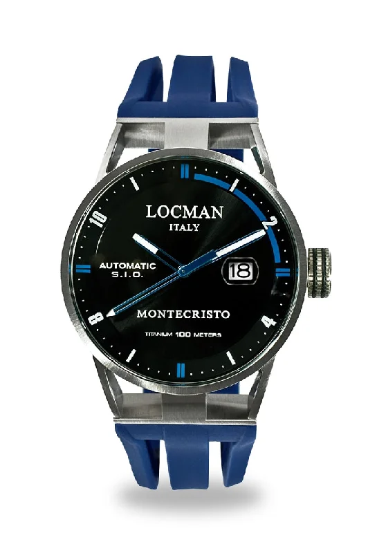 Men's Rectangular Case Sports Watches-Locman Montecristo automatico nero silicone blu 051100BKFBL0GOB