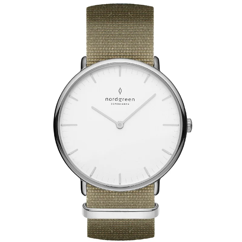 Men's Seasonal Design Dress Watches-Nordgreen Native Army Green Nylon 36mm Silver Case Watch