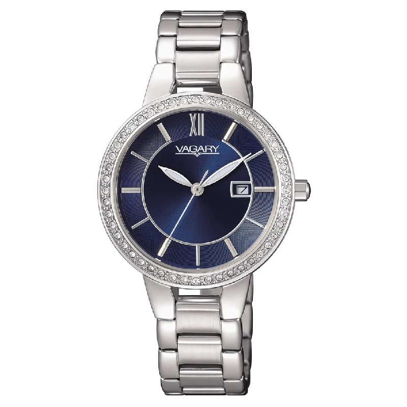 Women's Large Size Style Mechanical Watches-Orologio Vagary da donna IU3-312-71 blu lunetta zirconi