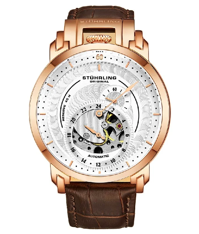 Silver Dial / Rose Case / Brown Leather Strap Rose Tang Buckle