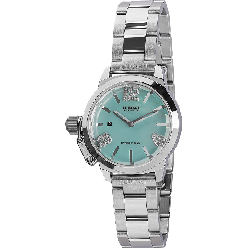 Men's Tonneau Case Style Men's Watches-U-Boat 8900 Classico 30 Black Mother Of Pearl Ladies Watch