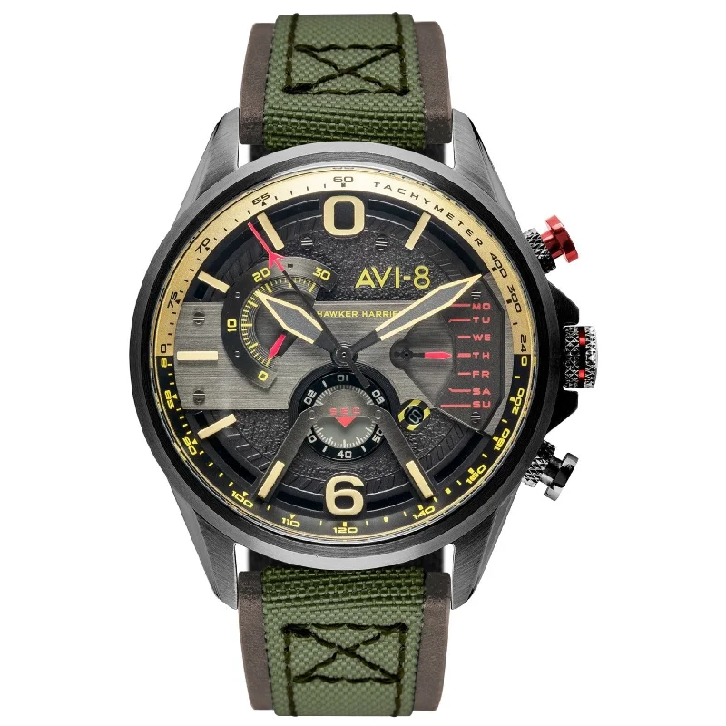 Men's Field Watches Spring Edition-AVI-8 Gunmetal Dark Earth Hawker Harrier Chronograph Watch AV-4056-03