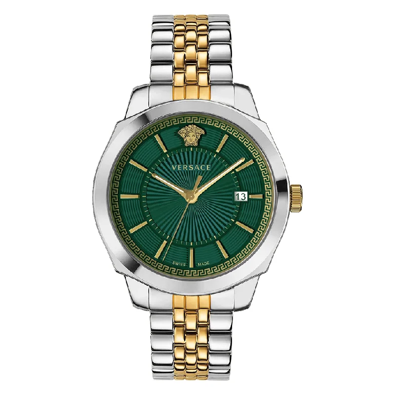 Men's Solar Powered Style Men's Watches-Versace Men's Watch Icon Classic Green Two-Tone Bracelet VEV901623 Men's Solar Powered Style Men's Watches-Versace Men's Watch Icon Classic Green Two-Tone Bracelet VEV901623