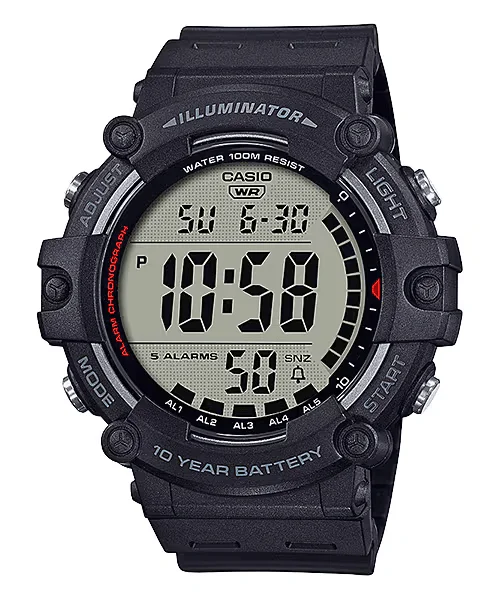 Unisex Oval Case Watches-Casio AE-1500WH-1AVDF Black Digital Watch