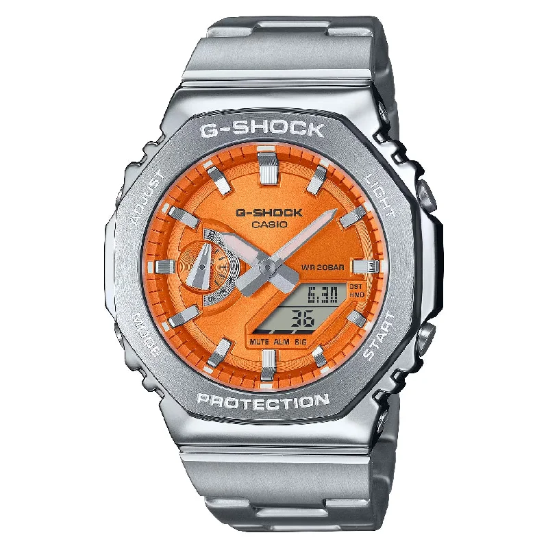 Men's Asian Made Sports Watches-Orologio G-Shock acciaio GM-2110D-4AER quadrante arancione