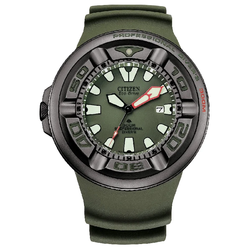 Men's Large Size Sports Watches-Orologio Citizen BJ8057-17X Promaster Ecozilla 300mt verde militare