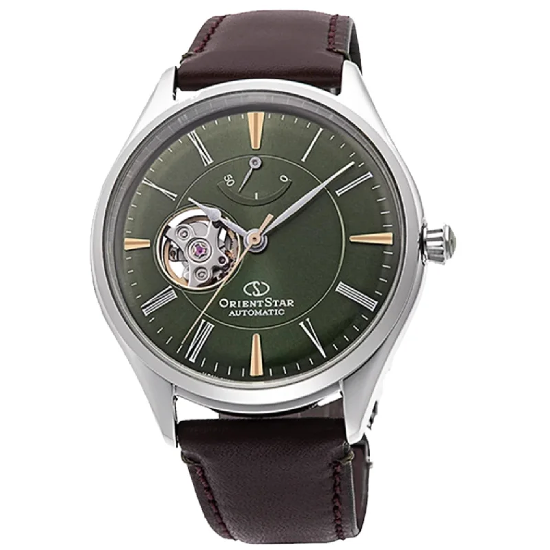 Men's Party Wear Style Men's Watches-Orient Star Classic Semi Skeleton Men's Brown Watch RE-AT0202E00B