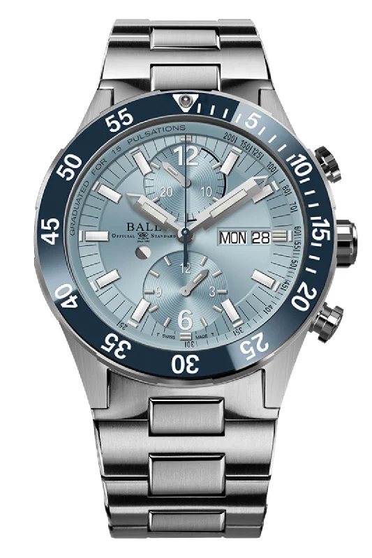 Men's Square Case Dress Watches-Ball Roadmaster Rescue Ice Blue Chronograph Limited Edition DC3030C-S3-IBE