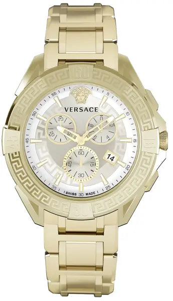 Men's Swiss Engraved Edition-Versace Men's Watch Chrono Sporty 46mm White Gold Bracelet VE5CA0623