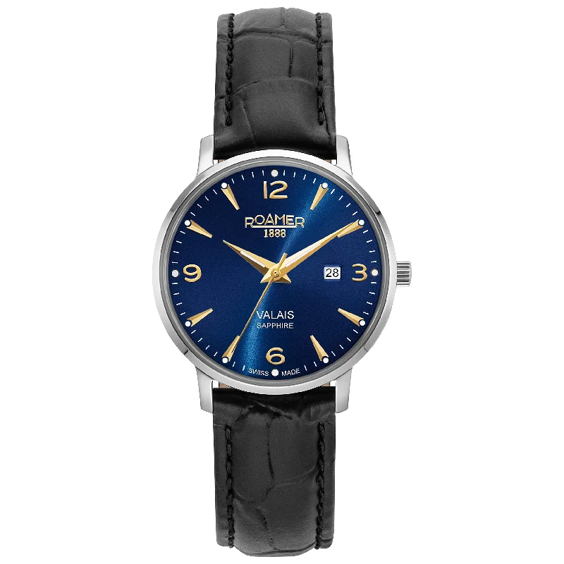 Men's French Made Style Dress Watches-Roamer 958844 41 40 05 Valais Ladies Blue Watch
