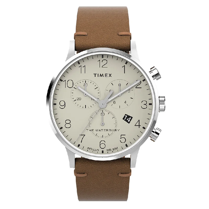 Men's Classic Watch Round Case Edition-Timex Waterbury Classic Men's Cream Watch TW2W50900