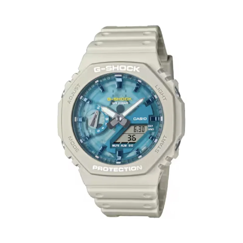 Men's Elegant Style Men's Sports Watches-Orologio G-Shock bianco con quadrante blu in resina GA-2100AS-5AER