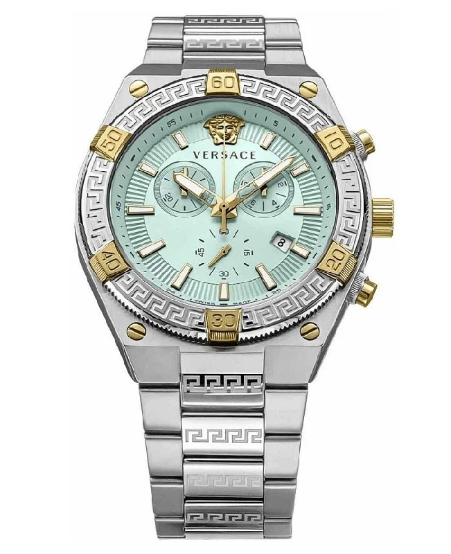 Men's Swiss Wedding Edition-Versace Men's Watch Greca Sporty Chronograph 46mm Blue Turquoise VESO01223
