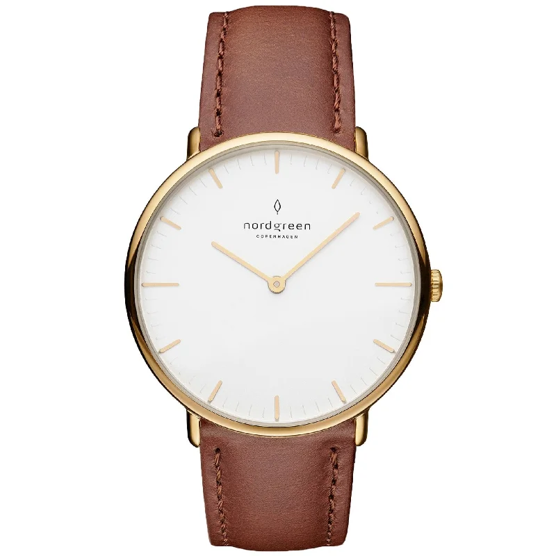 Unisex Limited Edition Style Watches-Nordgreen Native Brown Leather 36mm Gold Case Watch