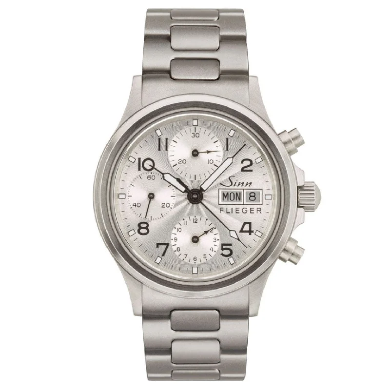 Men's Field Watches Designs-Sinn 356 Sa Pilot III Automatic Chronograph Watch - Silver Dial - Solid Bracelet Men's Field Watches Designs-Sinn 356 Sa Pilot III Automatic Chronograph Watch - Silver Dial - Solid Bracelet