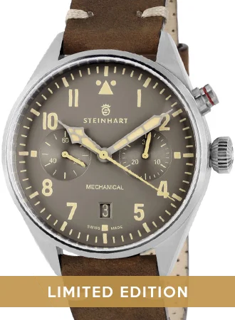 Men's Chronograph Watches with Leather and Metal Strap -Nav B - Monopusher 42 Grey - Ltd Ed 100pcs