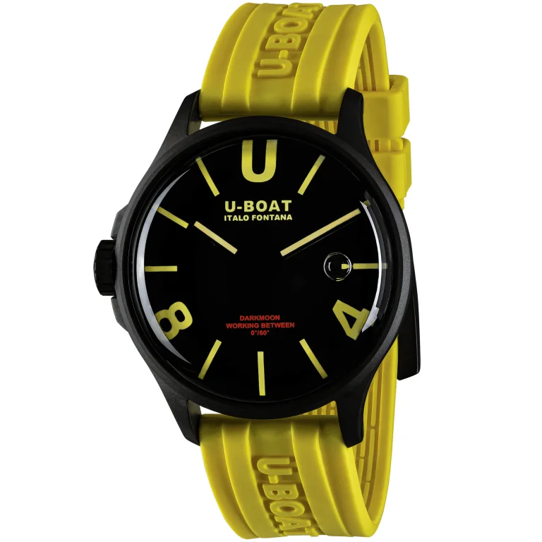 Men's Swiss Limited Edition-U-Boat Watch Darkmoon 44 Yellow Curve Black PVD 9522