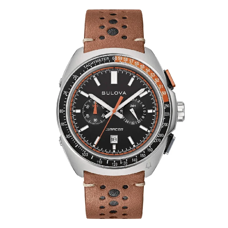 Men's Monogrammed Design Sports Watches-Orologio Bulova Racer 98B427 crono quadrante nero pelle