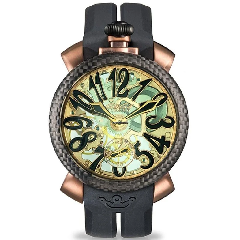 Men's Field Watches Bezel Replacement-Gaga Milano Men's Black Skeleton Mechanical Watch 5318.GRE01
