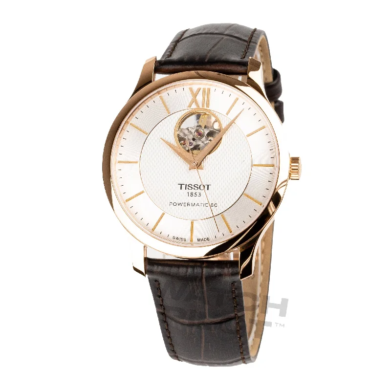 Men's Swiss Casual Wear Edition-Tissot Watch Tradition Powermatic 80 Open Heart Gold Rose Brown T0639073603800