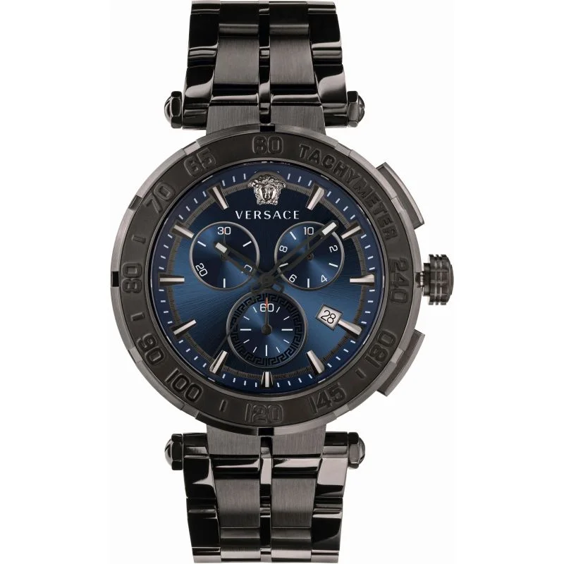 Unisex Office Wear Design Watches-Versace Greca Chrono Men's Black Watch VEPM00620