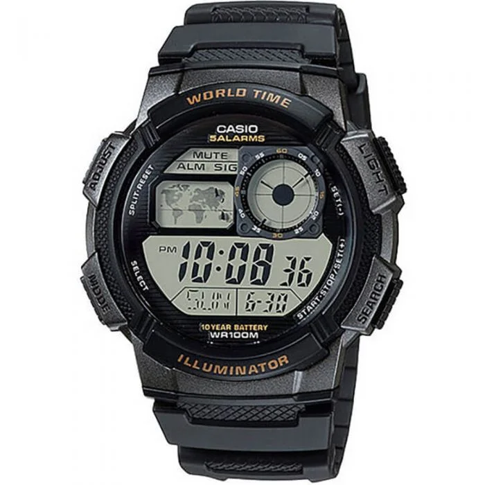 Men's Classic Design Digital Watches-Casio AE1000W-1A World Time Watch
