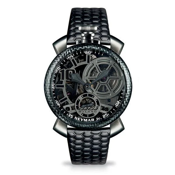 Men's Swiss Party Wear Edition-Gaga Milano Watch Neymar Jr. Skeleton Gun Carbon Limited Edition