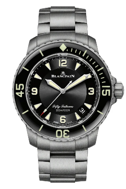 Men's Silver Dress Watches-Blancpain Fifty Fathoms Automatic Titanium 5015 12B30 98