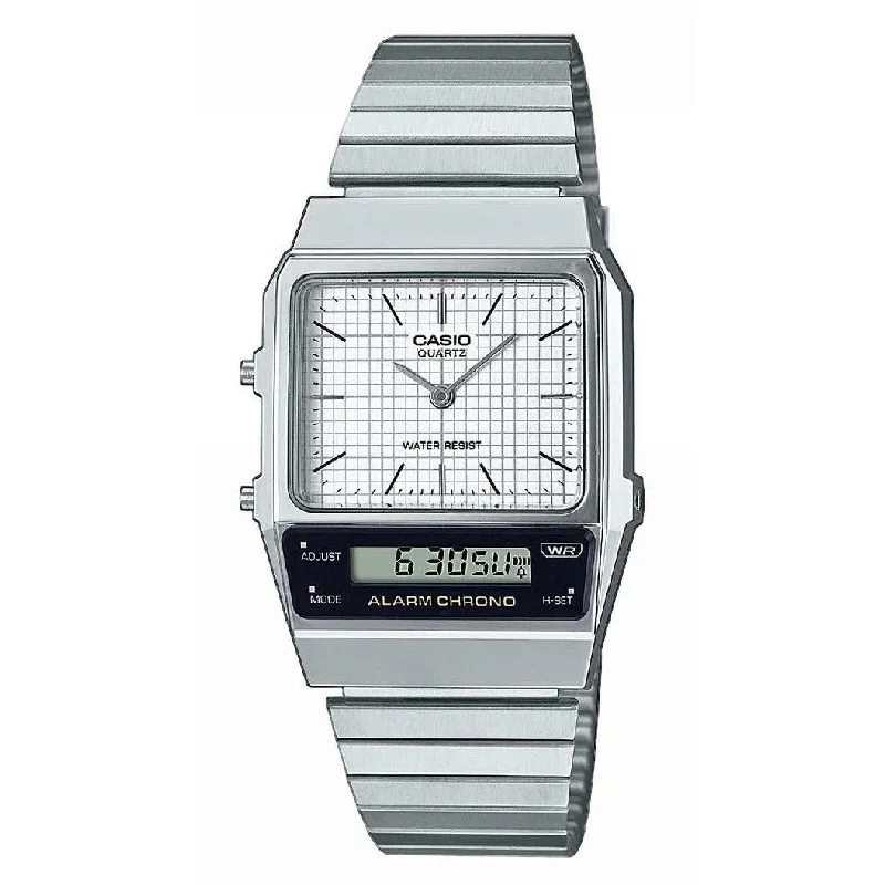 Unisex Personalized Style Watches-Casio Vintage Men's Silver Watch AQ-800E-7AEF