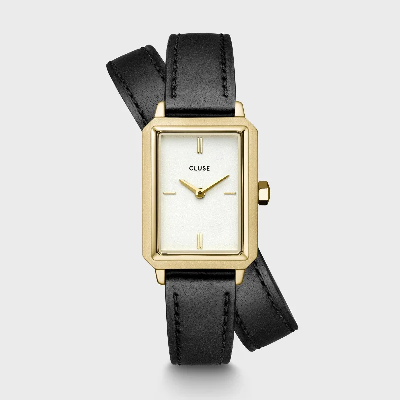 Women's High-End Style Mechanical Watches-Fluette Watch Double Leather Black, Gold Colour