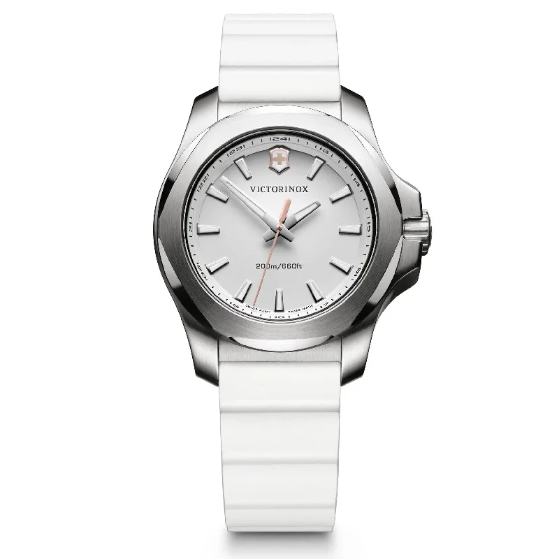 Men's Swiss Party Wear Edition-Victorinox Ladies Watch I.N.O.X V White Dial White Rubber Strap 241769