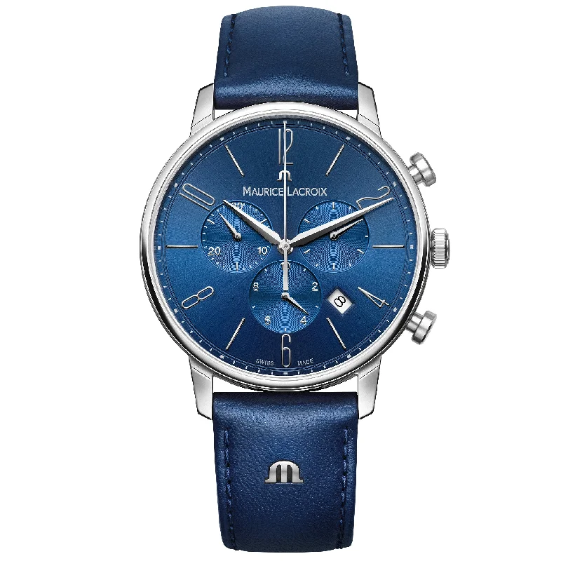 Men's Swiss Occasional Edition-Maurice Lacroix Men's Blue Eliros Chronograph Leather Watch EL1098-SS001-420-4 Men's Swiss Occasional Edition-Maurice Lacroix Men's Blue Eliros Chronograph Leather Watch EL1098-SS001-420-4