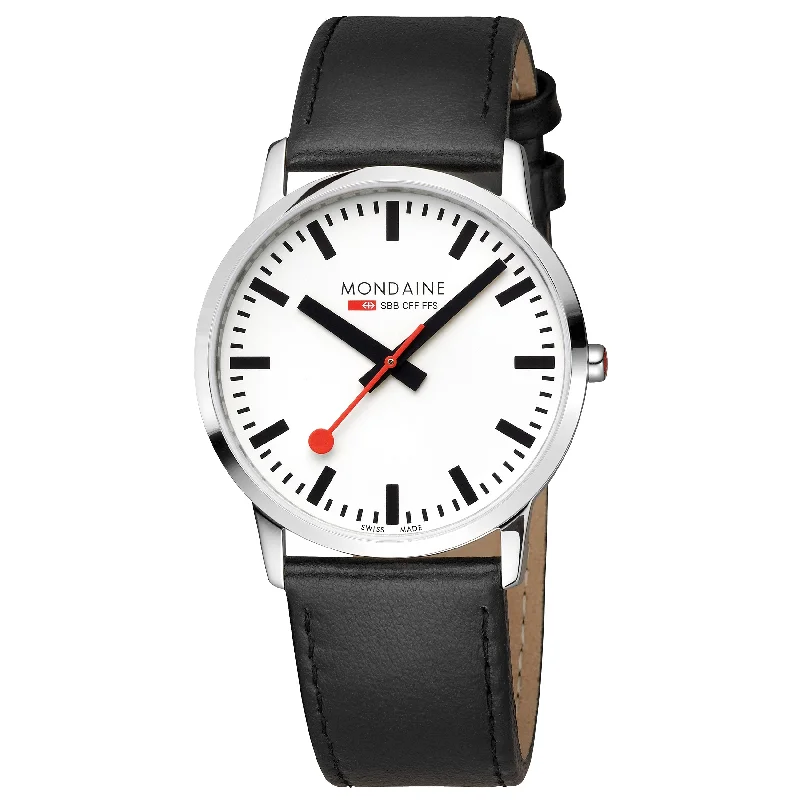 Men's Rectangular Case Dress Watches-Mondaine Simply Elegant Unisex White Watch A638.30350.11SBO
