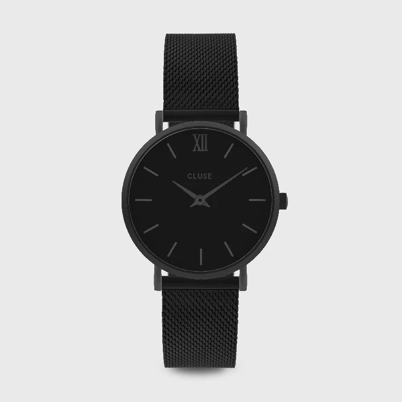 Women's Mechanical Watch Japanese Made Edition-Minuit Watch Mesh, Full Black