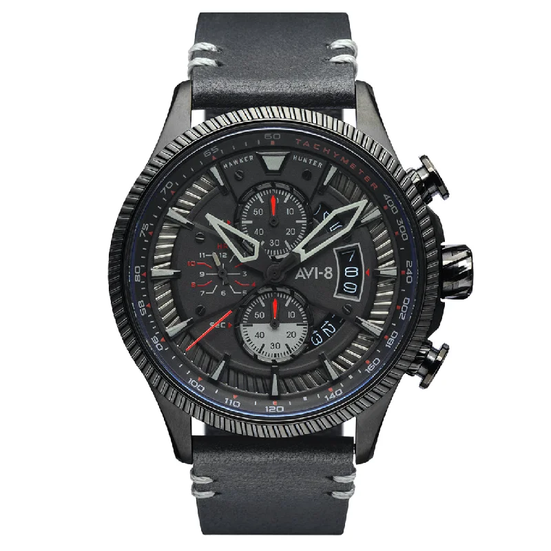Men's Field Watches Casual Wear Edition-AVI-8 Men's Stealth Black Hawker Hunter Avon Watch AV-4064-05