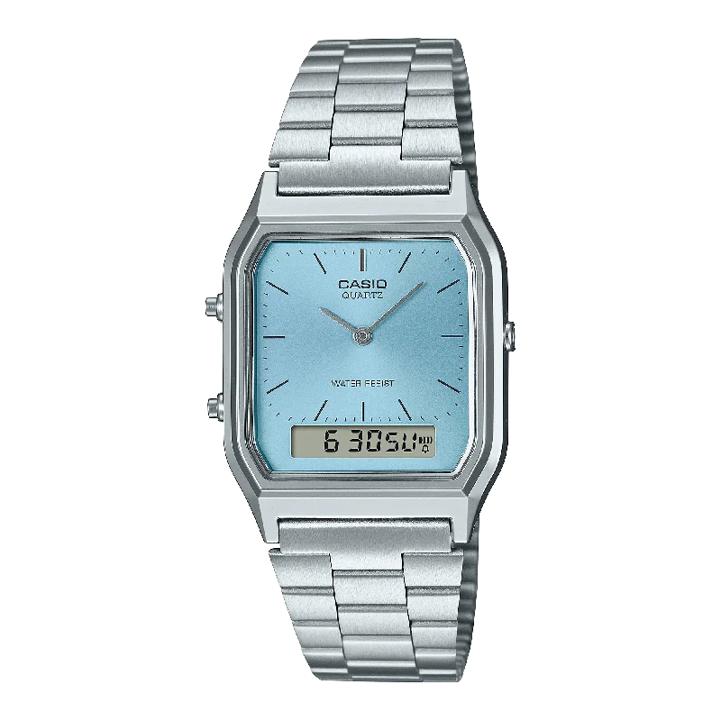 Unisex Classic Design Watches-Casio Watch Vintage Retro Dual Time Steel Ice Blue AQ-230A-2A1MQY Unisex Classic Design Watches-Casio Watch Vintage Retro Dual Time Steel Ice Blue AQ-230A-2A1MQY