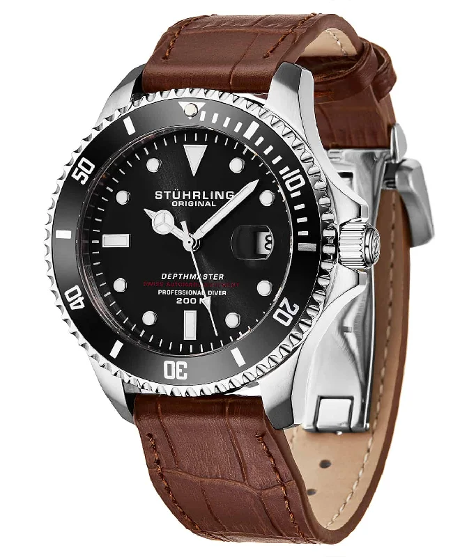 Black Dial / Silver Case / Brown Leather Strap Silver Deployant Buckle