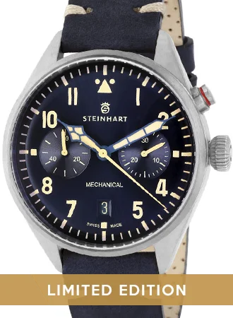 Men's Chronograph Watches with Rubber Strap -Nav B - Monopusher 42 Blue - Ltd Ed 100pcs
