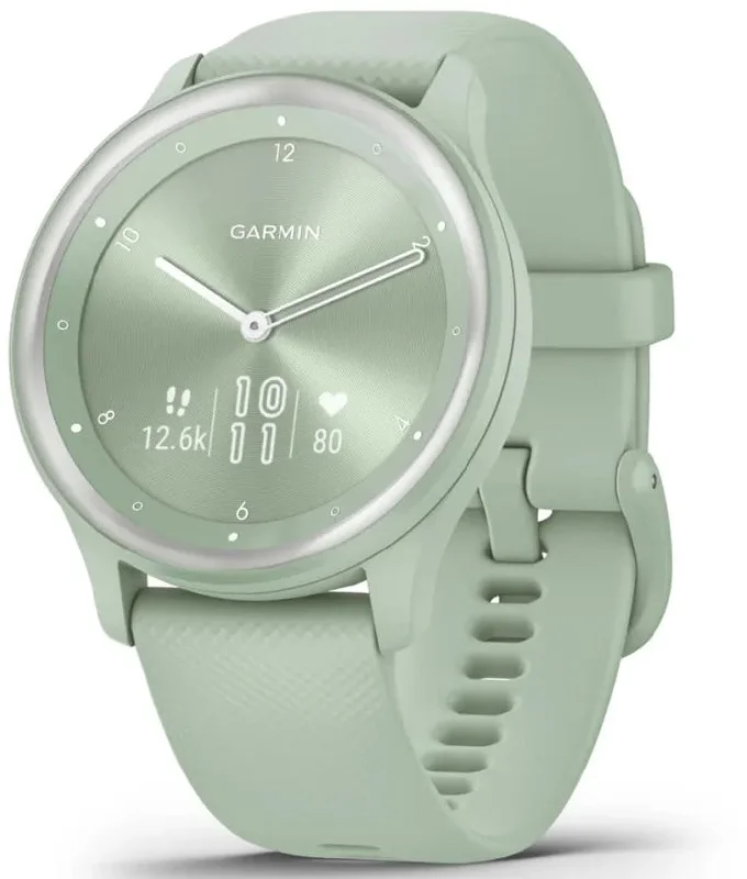 Ladies Smart Watches for Fitness-Garmin Vivomove Sport Silicone Band With Silver Accents