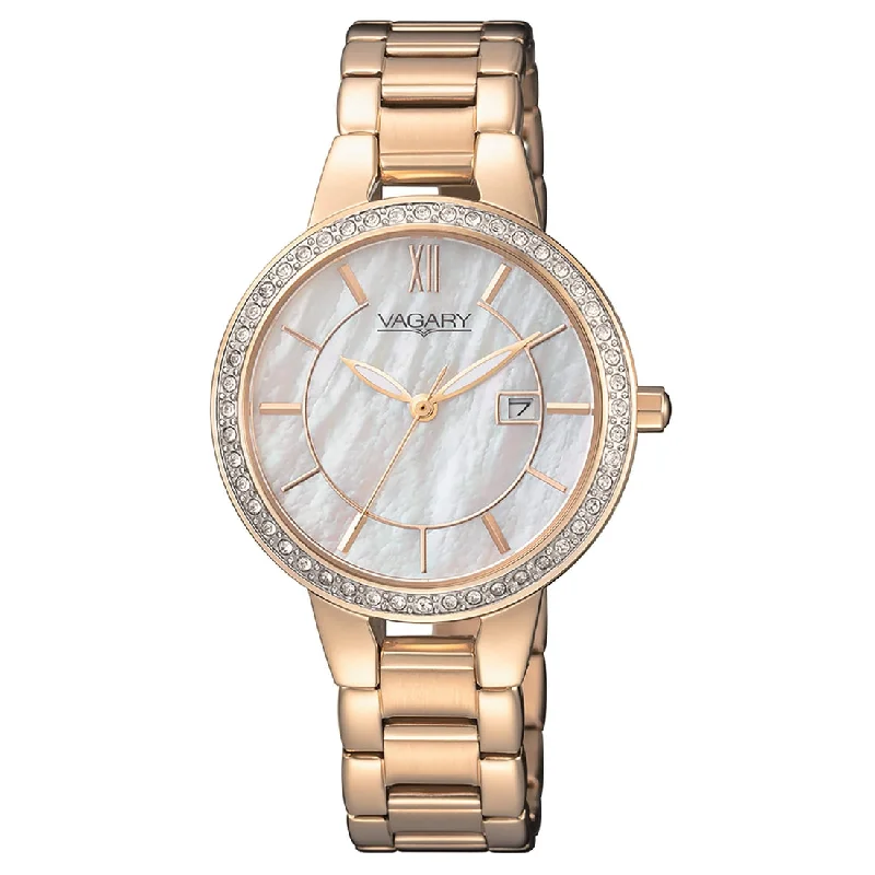 Women's Local Brand Style Mechanical Watches-Orologio Vagary da donna IU3-321-11 dorato lunetta zirconi