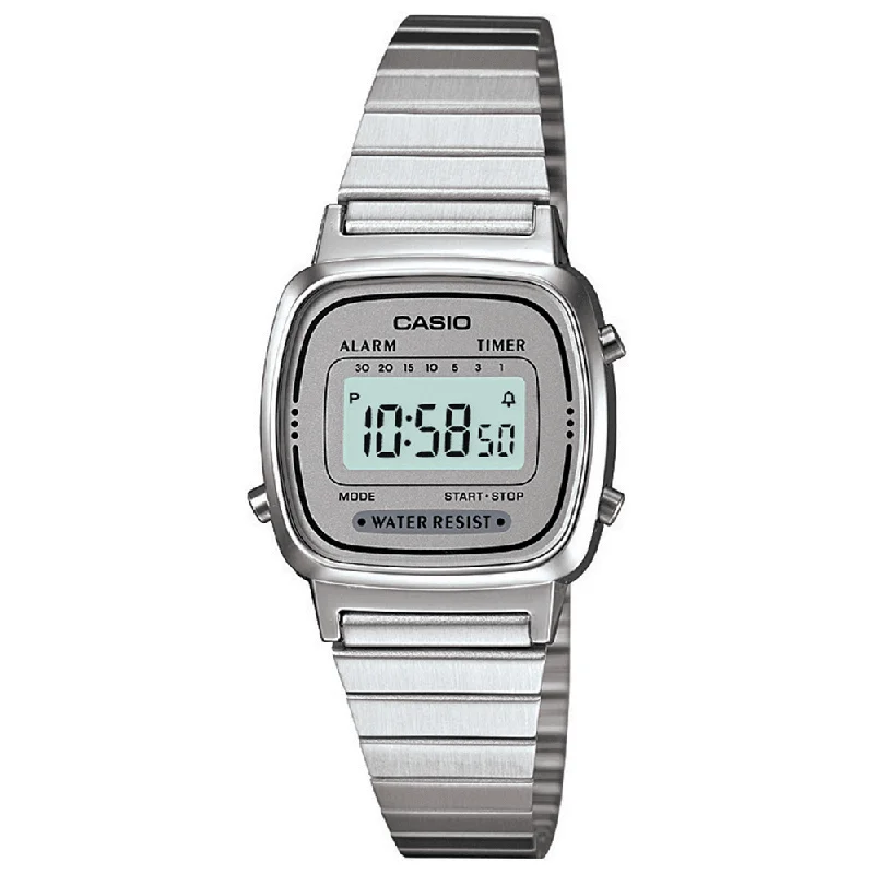 Unisex Large Size Watches-Casio Vintage Unisex Silver Watch LA670WEA-7EF