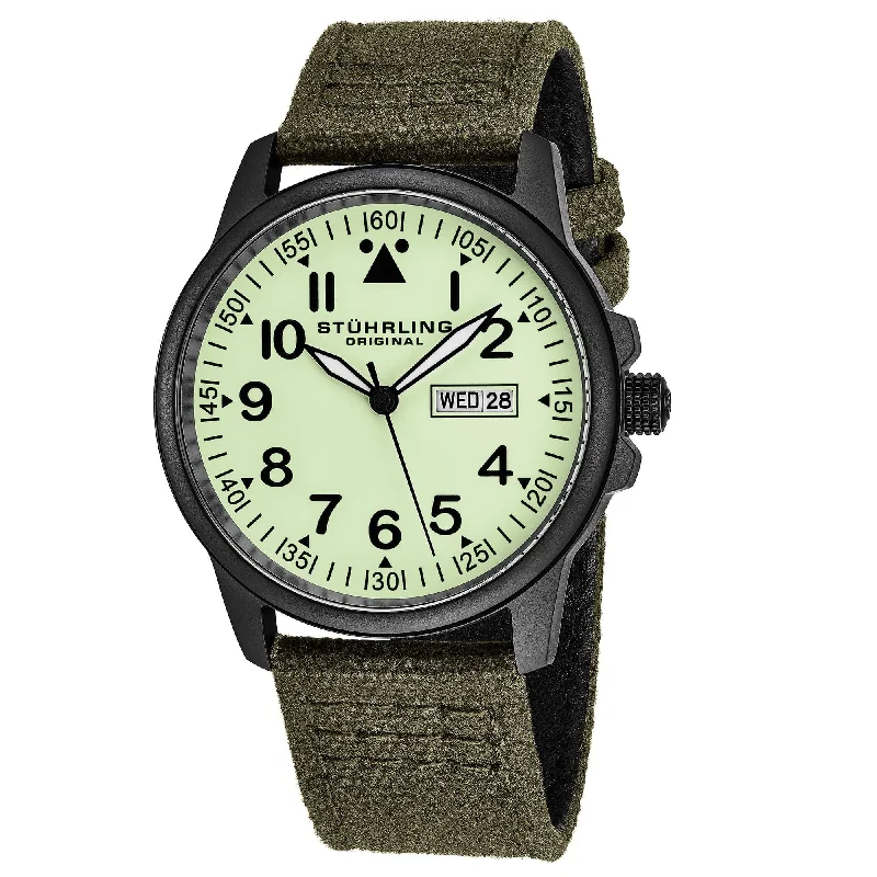 Light Green Dial / Black Case / Green Leather Strap Tang Buckle